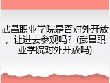武昌职业学院是否对外开放，让进去参观吗？(武昌职业学院对外开放吗)