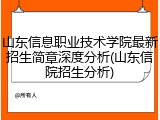 山东信息职业技术学院最新招生简章深度分析(山东信院招生分析)