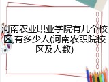 河南农业职业学院有几个校区,有多少人(河南农职院校区及人数)