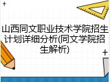 山西同文职业技术学院招生计划详细分析(同文学院招生解析)