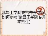 武昌工学院要招专升本吗，如何参考(武昌工学院专升本招生)
