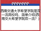 西南交通大学希望学院是双一流高校吗，简单介绍(西南交大希望学院双一流？)