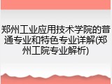 郑州工业应用技术学院的普通专业和特色专业详解(郑州工院专业解析)