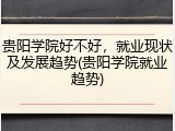 贵阳学院好不好，就业现状及发展趋势(贵阳学院就业趋势)