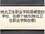皖北卫生职业学院是哪里的学校，在哪个城市(皖北卫生职业学院在哪)