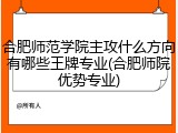 合肥师范学院主攻什么方向有哪些王牌专业(合肥师院优势专业)