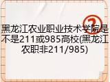 黑龙江农业职业技术学院是不是211或985高校(黑龙江农职非211/985)