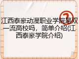 江西泰豪动漫职业学院是双一流高校吗，简单介绍(江西泰豪学院介绍)