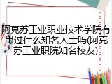 阿克苏工业职业技术学院有出过什么知名人士吗(阿克苏工业职院知名校友)