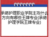 承德护理职业学院主攻什么方向有哪些王牌专业(承德护理学院王牌专业)