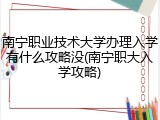 南宁职业技术大学办理入学有什么攻略没(南宁职大入学攻略)