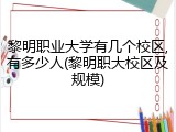 黎明职业大学有几个校区,有多少人(黎明职大校区及规模)