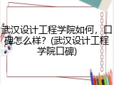 武汉设计工程学院如何，口碑怎么样？(武汉设计工程学院口碑)