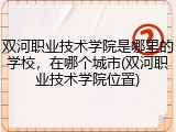 双河职业技术学院是哪里的学校，在哪个城市(双河职业技术学院位置)