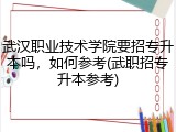 武汉职业技术学院要招专升本吗，如何参考(武职招专升本参考)