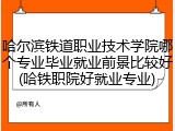 哈尔滨铁道职业技术学院哪个专业毕业就业前景比较好(哈铁职院好就业专业)