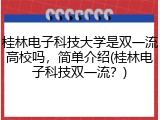 桂林电子科技大学是双一流高校吗，简单介绍(桂林电子科技双一流？)