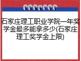 石家庄理工职业学院一年奖学金最多能拿多少(石家庄理工奖学金上限)