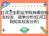 红河卫生职业学院有哪些知名校友，简单分析(红河卫院知名校友分析)