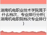 湖南机电职业技术学院属于什么档次，专业排行分析(湖南机电职院档次专业排行)