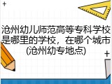 沧州幼儿师范高等专科学校是哪里的学校，在哪个城市(沧州幼专地点)