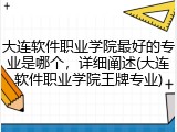 大连软件职业学院最好的专业是哪个，详细阐述(大连软件职业学院王牌专业)