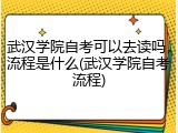 武汉学院自考可以去读吗，流程是什么(武汉学院自考流程)