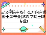 武汉学院主攻什么方向有哪些王牌专业(武汉学院王牌专业)