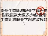 贵州生态能源职业学院一年财政拨款大概多少钱(贵州生态能源职业学院财政拨款)