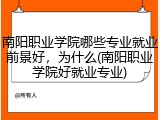 南阳职业学院哪些专业就业前景好，为什么(南阳职业学院好就业专业)