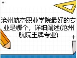 沧州航空职业学院最好的专业是哪个，详细阐述(沧州航院王牌专业)