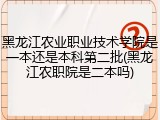 黑龙江农业职业技术学院是一本还是本科第二批(黑龙江农职院是二本吗)