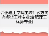 合肥理工学院主攻什么方向有哪些王牌专业(合肥理工优势专业)