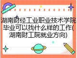 湖南财经工业职业技术学院毕业可以找什么样的工作(湖南财工院就业方向)