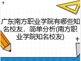 广东南方职业学院有哪些知名校友，简单分析(南方职业学院知名校友)