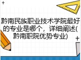 黔南民族职业技术学院最好的专业是哪个，详细阐述(黔南职院优势专业)