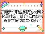 云南新兴职业学院的校园文化是什么，简介(云南新兴职业学院校园文化简介)