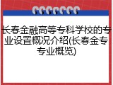 长春金融高等专科学校的专业设置概况介绍(长春金专专业概览)
