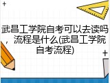 武昌工学院自考可以去读吗，流程是什么(武昌工学院自考流程)