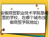 安徽商贸职业技术学院是哪里的学校，在哪个城市(安徽商贸学院地址)