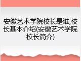 安徽艺术学院校长是谁,校长基本介绍(安徽艺术学院校长简介)