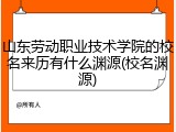 山东劳动职业技术学院的校名来历有什么渊源(校名渊源)