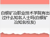 白银矿冶职业技术学院有出过什么知名人士吗(白银矿冶知名校友)