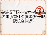 安徽扬子职业技术学院的校名来历有什么渊源(扬子职院校名渊源)