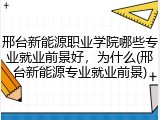 邢台新能源职业学院哪些专业就业前景好，为什么(邢台新能源专业就业前景)