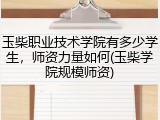 玉柴职业技术学院有多少学生，师资力量如何(玉柴学院规模师资)