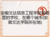 安徽文达信息工程学院是哪里的学校，在哪个城市(安徽文达学院所在地)