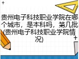 贵州电子科技职业学院在哪个城市，是本科吗，第几批(贵州电子科技职业学院情况)