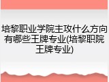 培黎职业学院主攻什么方向有哪些王牌专业(培黎职院王牌专业)