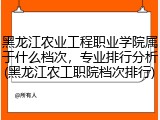 黑龙江农业工程职业学院属于什么档次，专业排行分析(黑龙江农工职院档次排行)